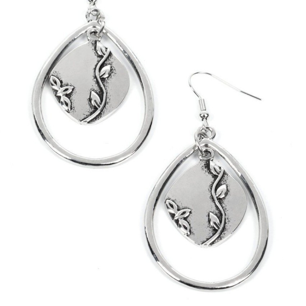 Silver Teardrop Earrings with Leaf Design Artisan Refuge - Fashion Jewelry